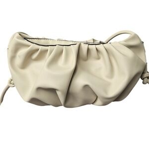 Worthington Cream Ruched Cloud Crossbody Bag Faux Leather Pouch Off-White